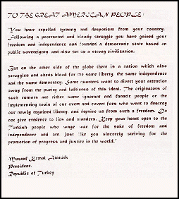 A Letter from Mustafa Kemal Atatrk